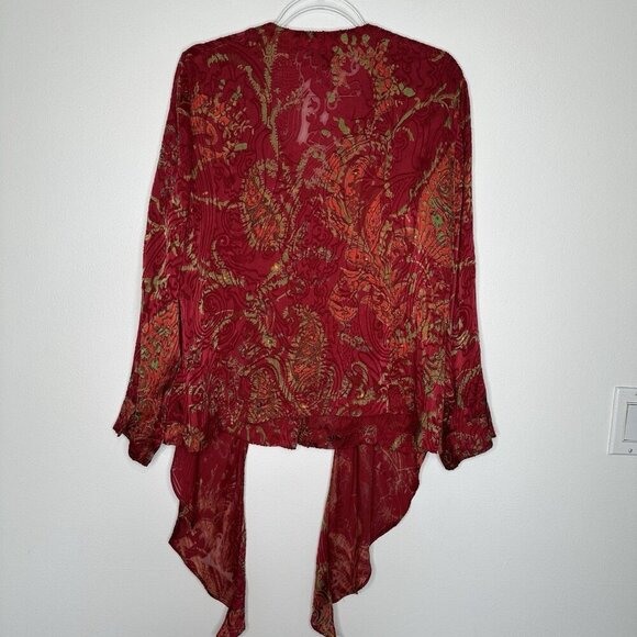 Juliana Collezione Drape front Blouse Red Silk Blend Paisley Size 12 - Picture 2 of 11
